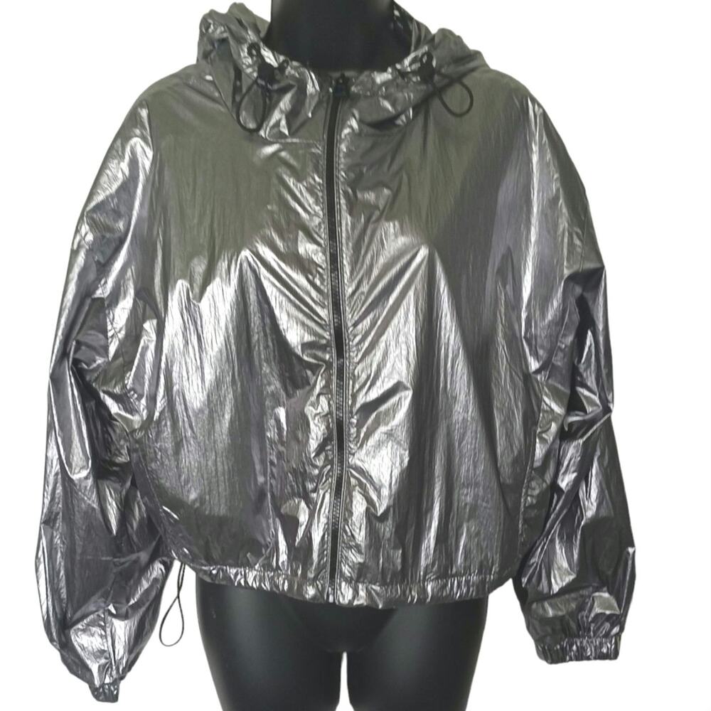 Bershka Metallic Cropped Jacket Silver Womens Small